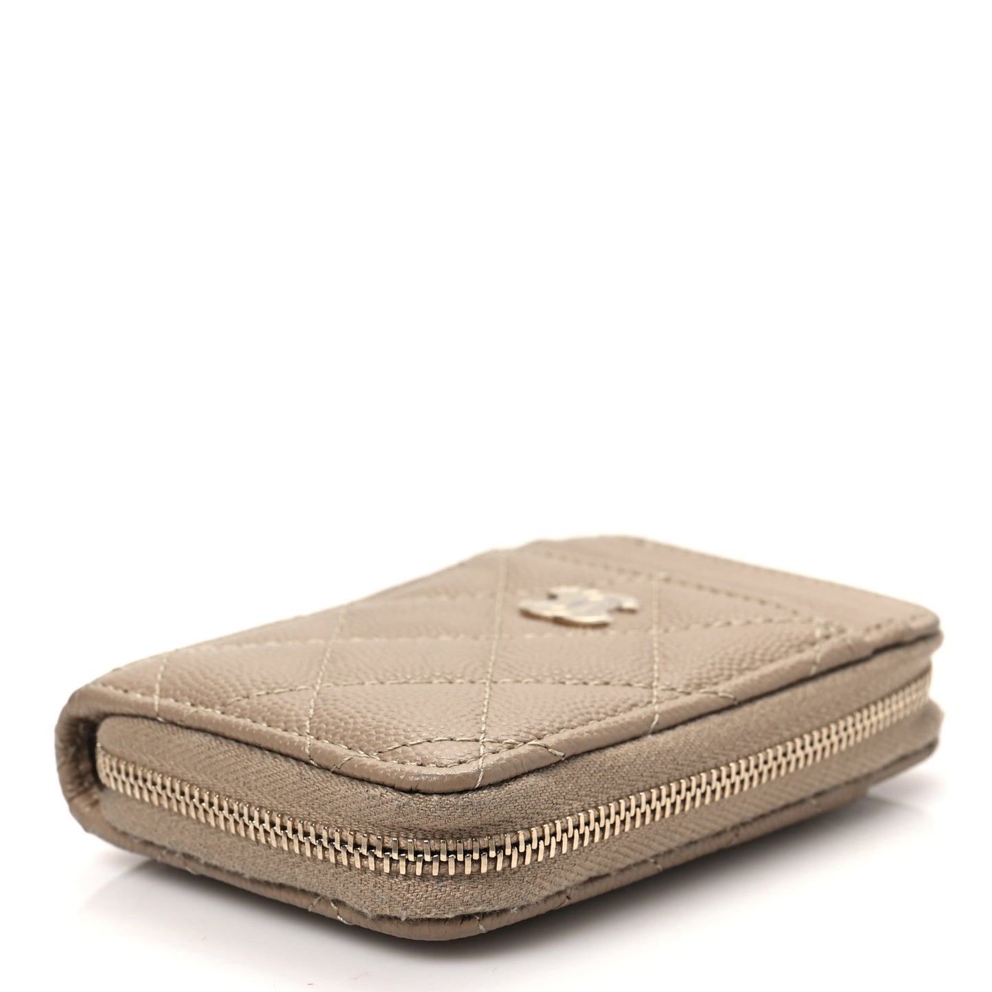 Caviar Quilted Zip Card Holder Beige