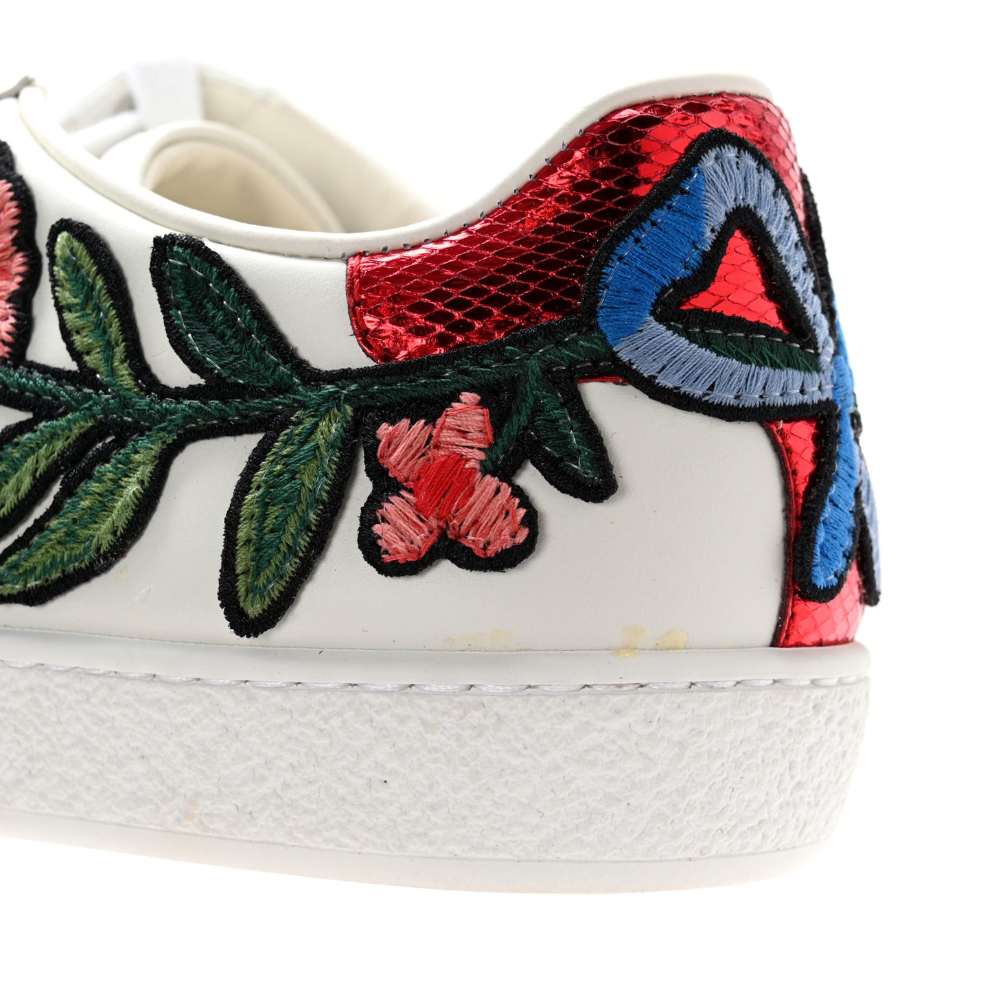 Calfskin Web Floral Embroidered Womens Ace Sneakers 36 White
