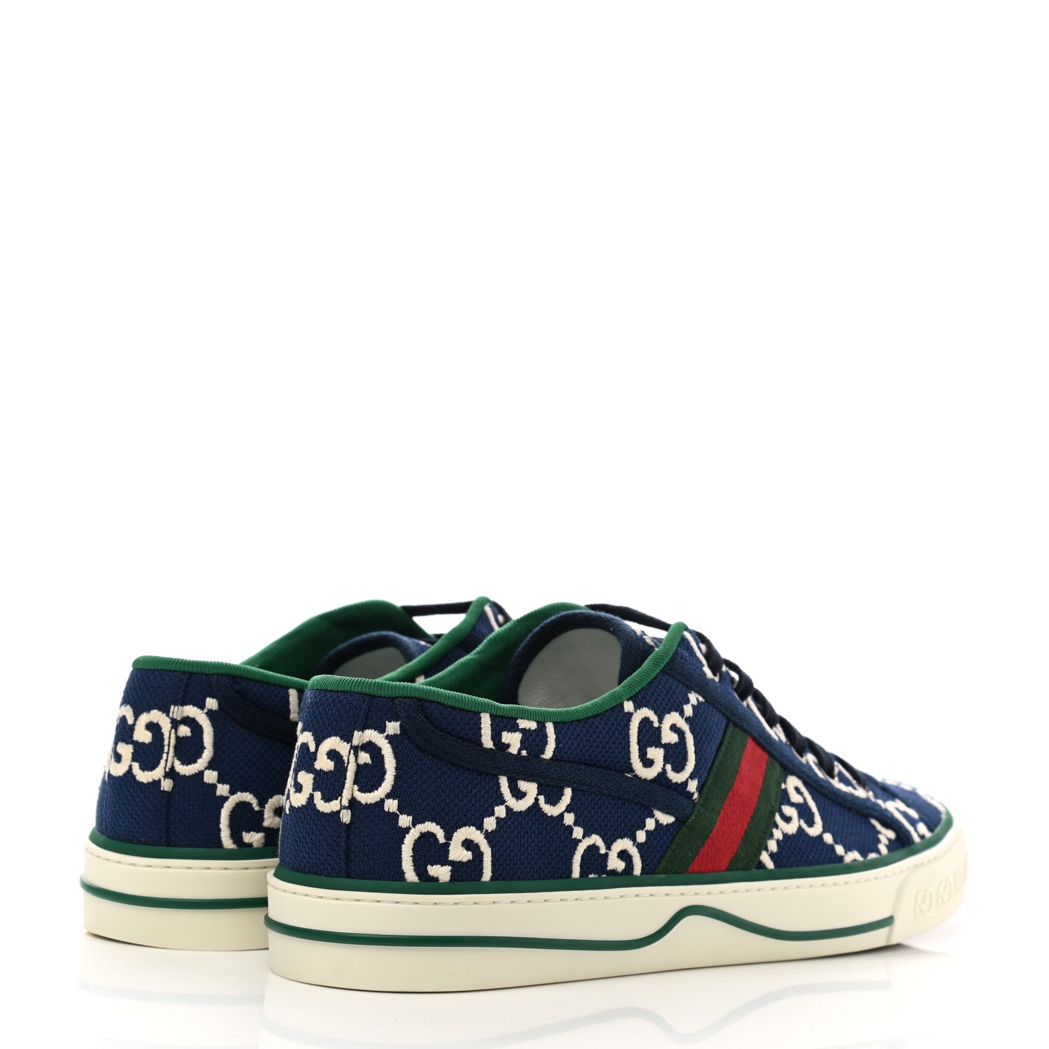 Gucci Cotton GG Monogram Web Mens 1977 Tennis Sneakers 10 Ink Ivory Blue 4 of 9