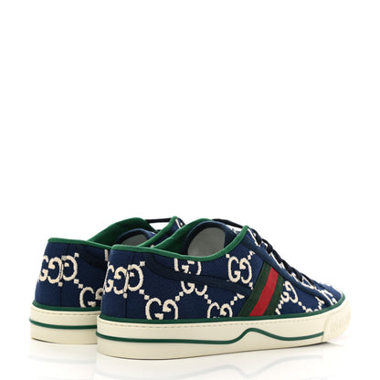 Gucci Cotton GG Monogram Web Mens 1977 Tennis Sneakers 10 Ink Ivory Blue 4 of 9