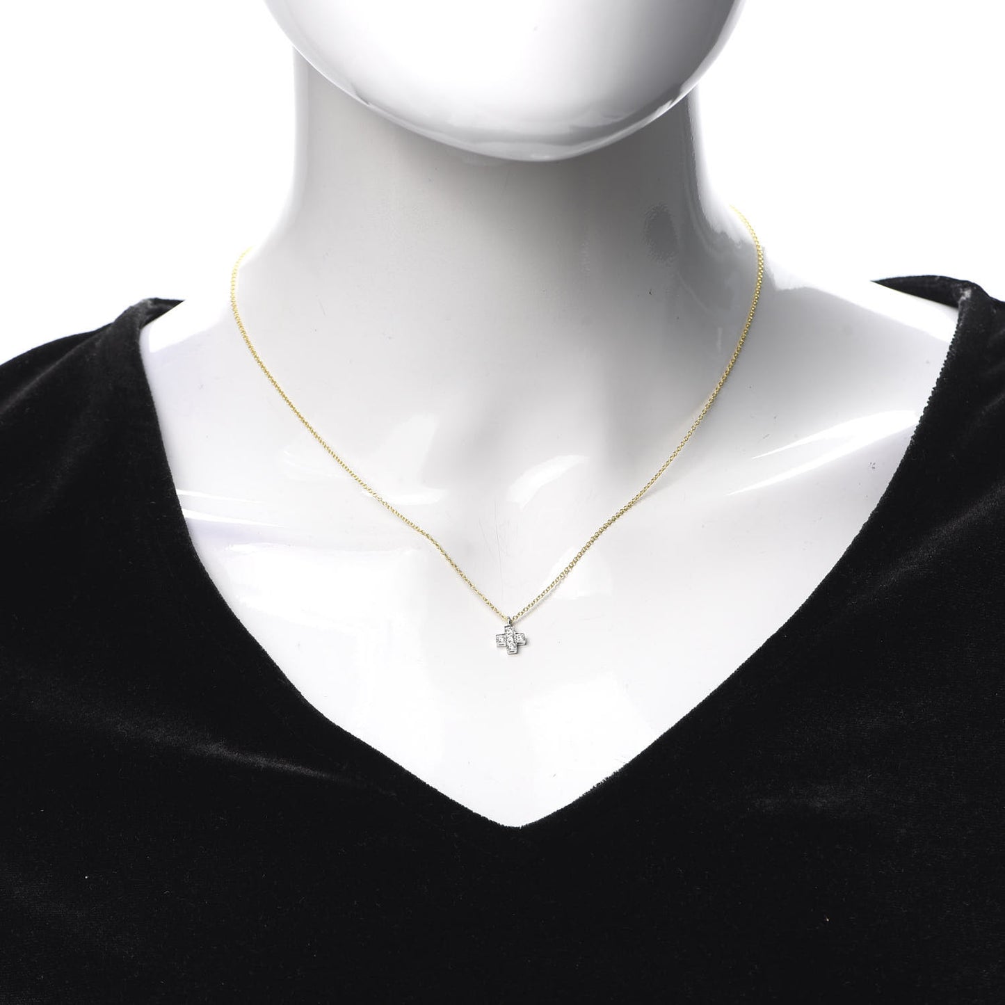 18K Yellow Gold Platinum Diamond Cruciform Cross Pendant Necklace