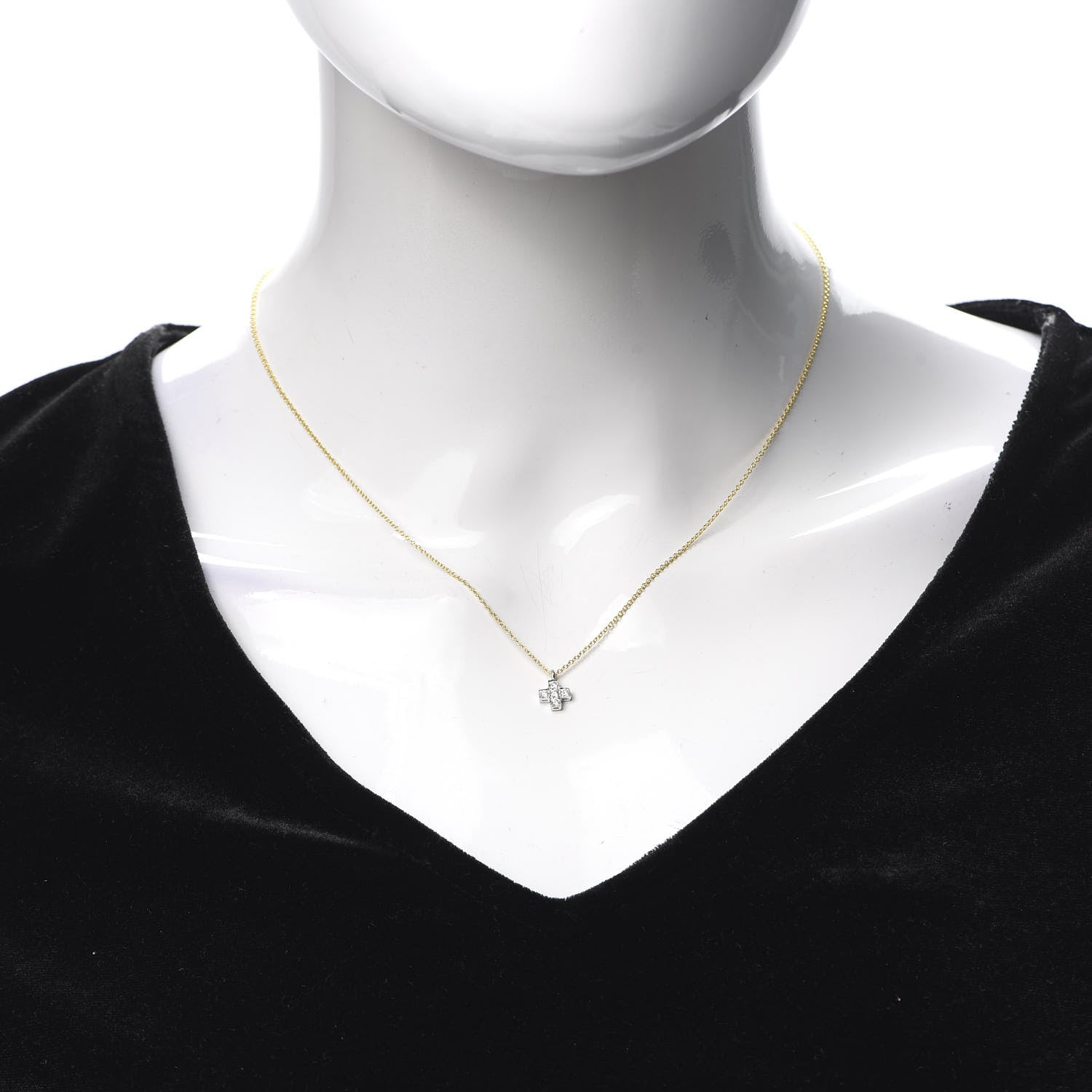 Tiffany 18K Yellow Gold Platinum Diamond Cruciform Cross Pendant Necklace 2 of 5