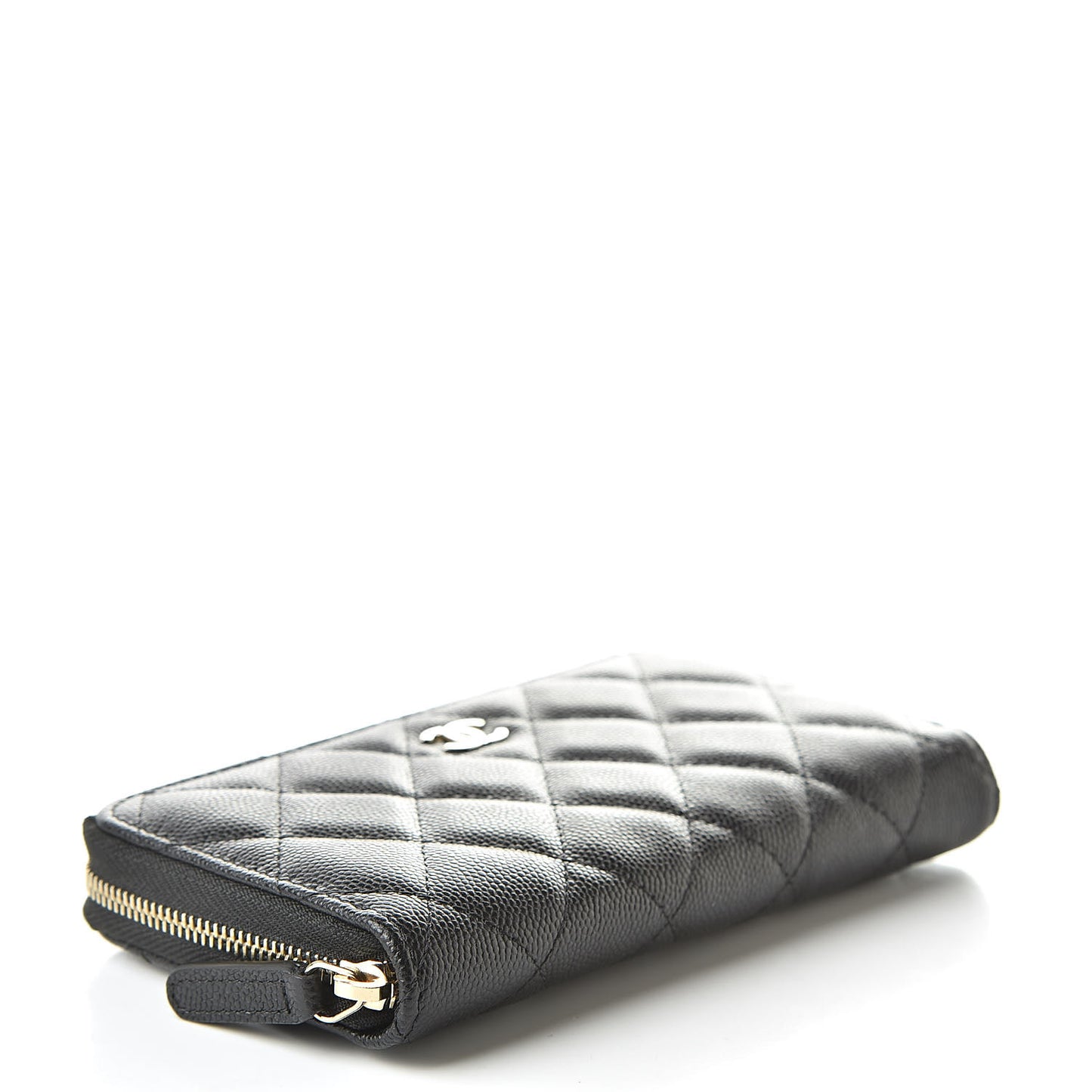 Caviar Quilted Small Zip Around Wallet Black