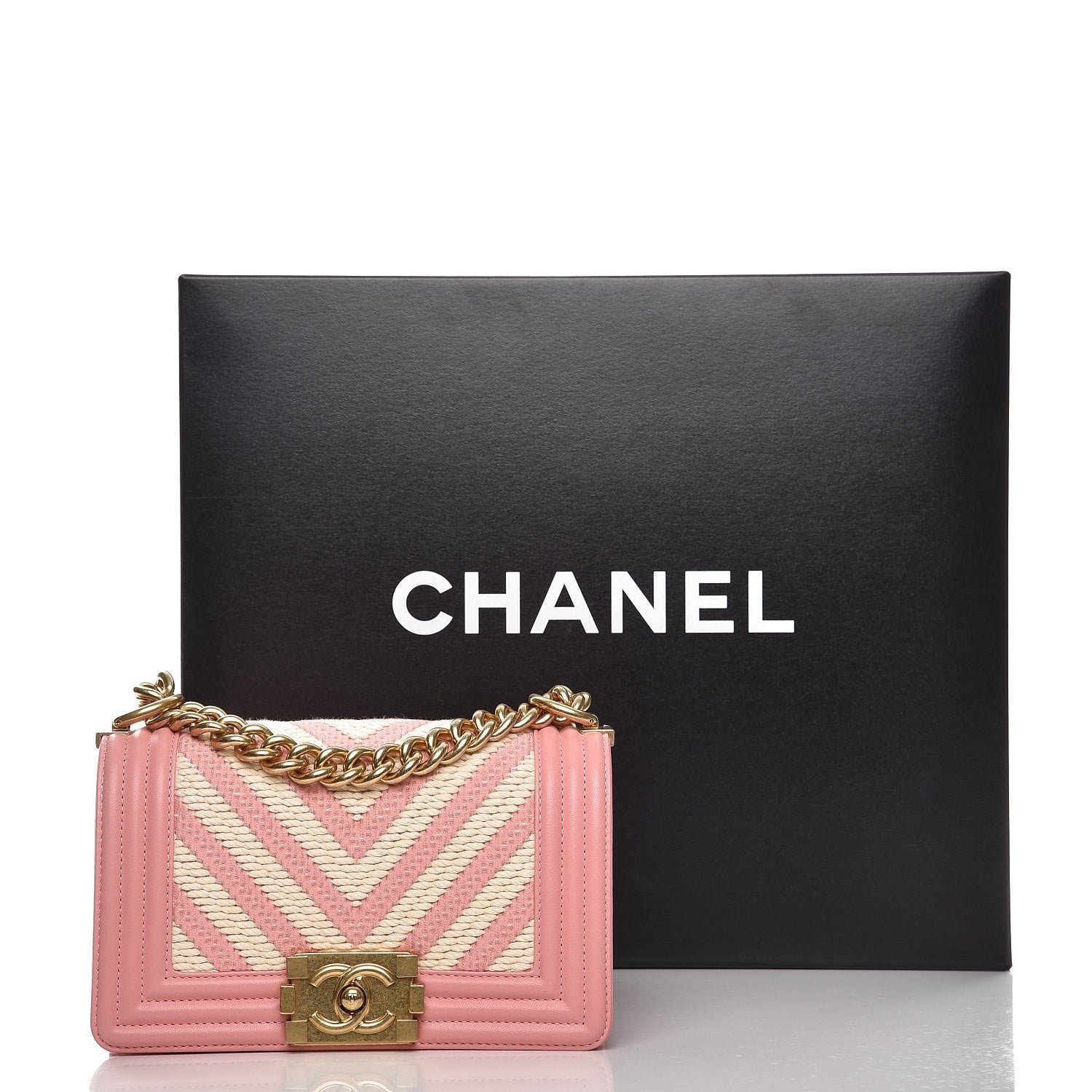 Chanel Fabric Chevron Braided Small Boy Flap Pink Ivory 9 of 9