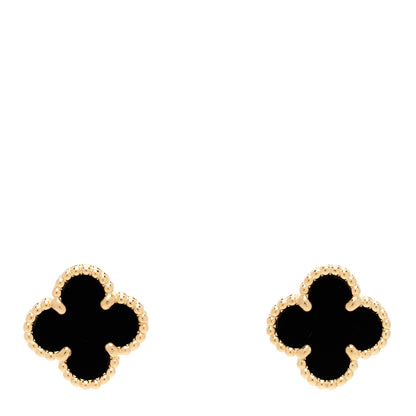 Van Cleef & Arpels 18K Yellow Gold Black Onyx Sweet Alhambra Earrings 1 of 5