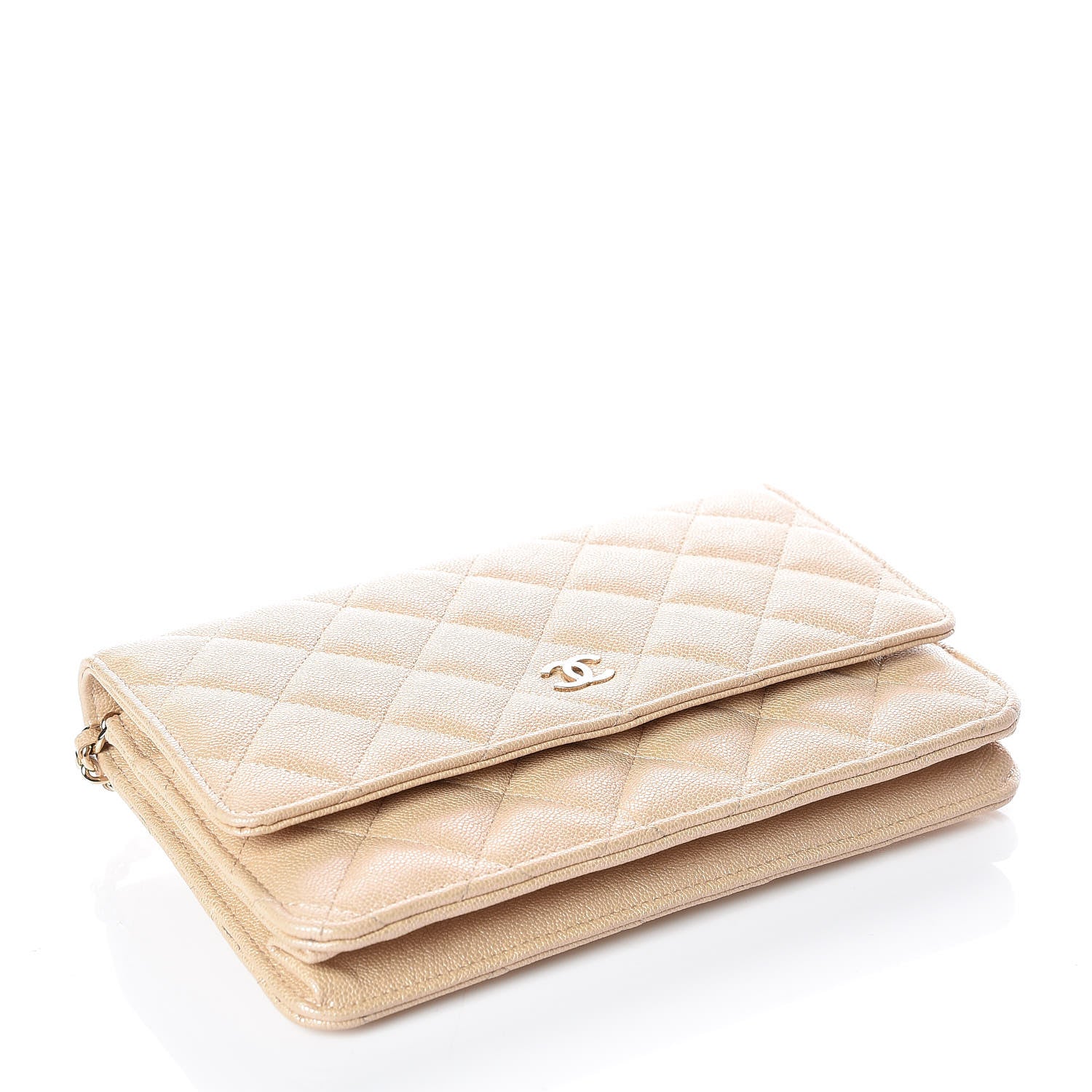 Chanel Iridescent Caviar Quilted Wallet On Chain WOC Beige 4 of 11