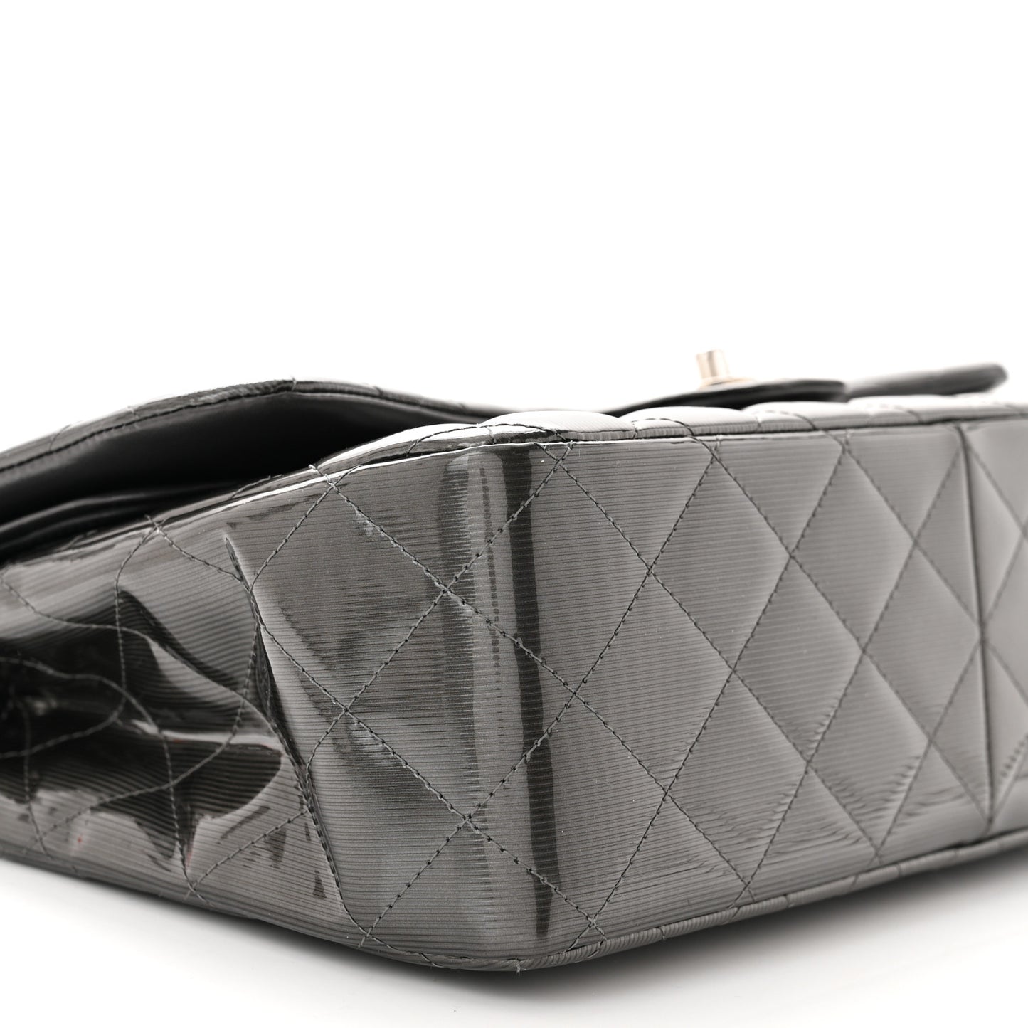 Striated Patent Quilted Jumbo Double Flap Grey
