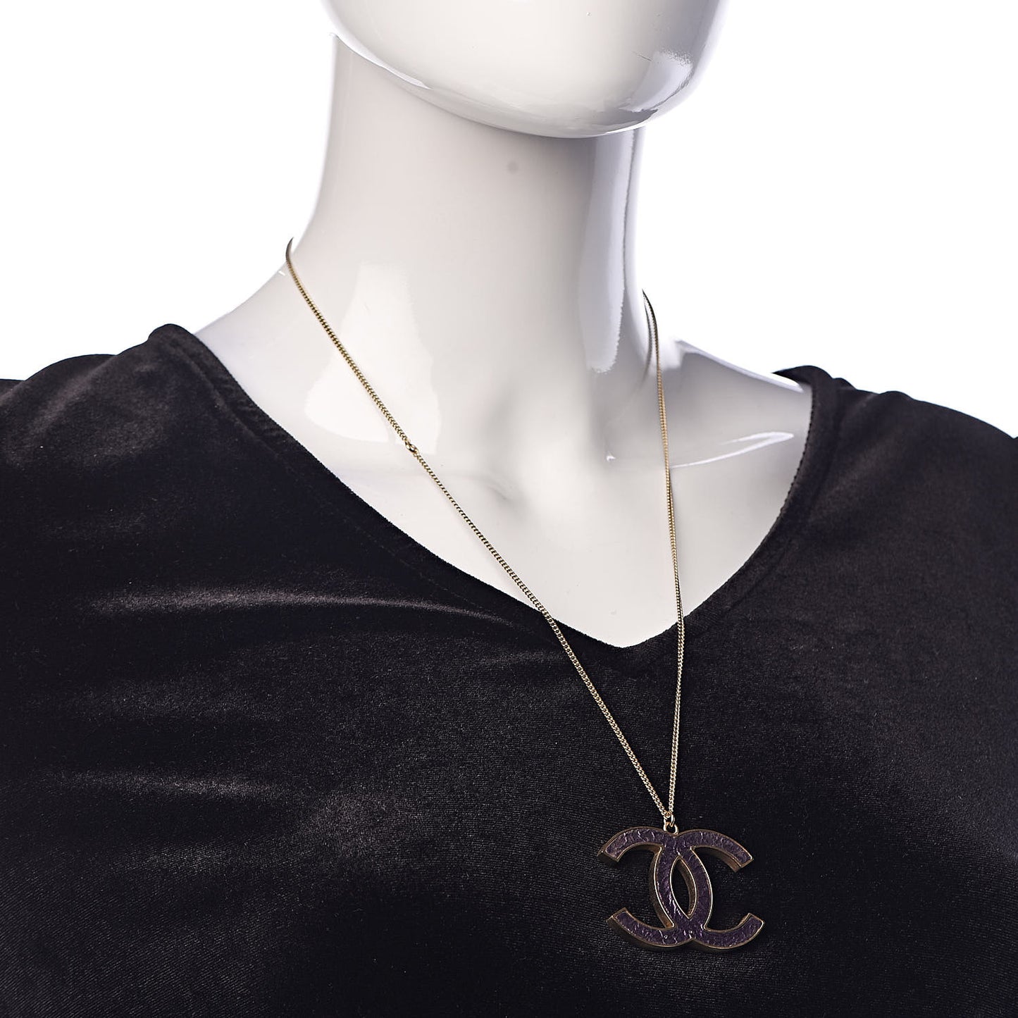 Large CC Pendant Necklace Purple Gold