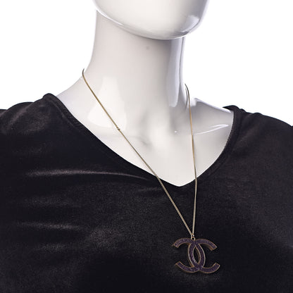 Chanel Large CC Pendant Necklace Purple Gold 2 of 6