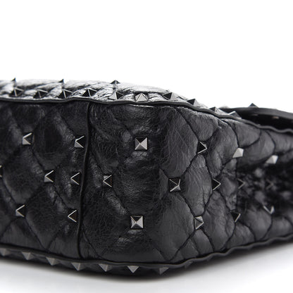 Valentino Garavani Craquele Nappa Medium Rockstud Spike Shoulder Bag Black 9 of 9