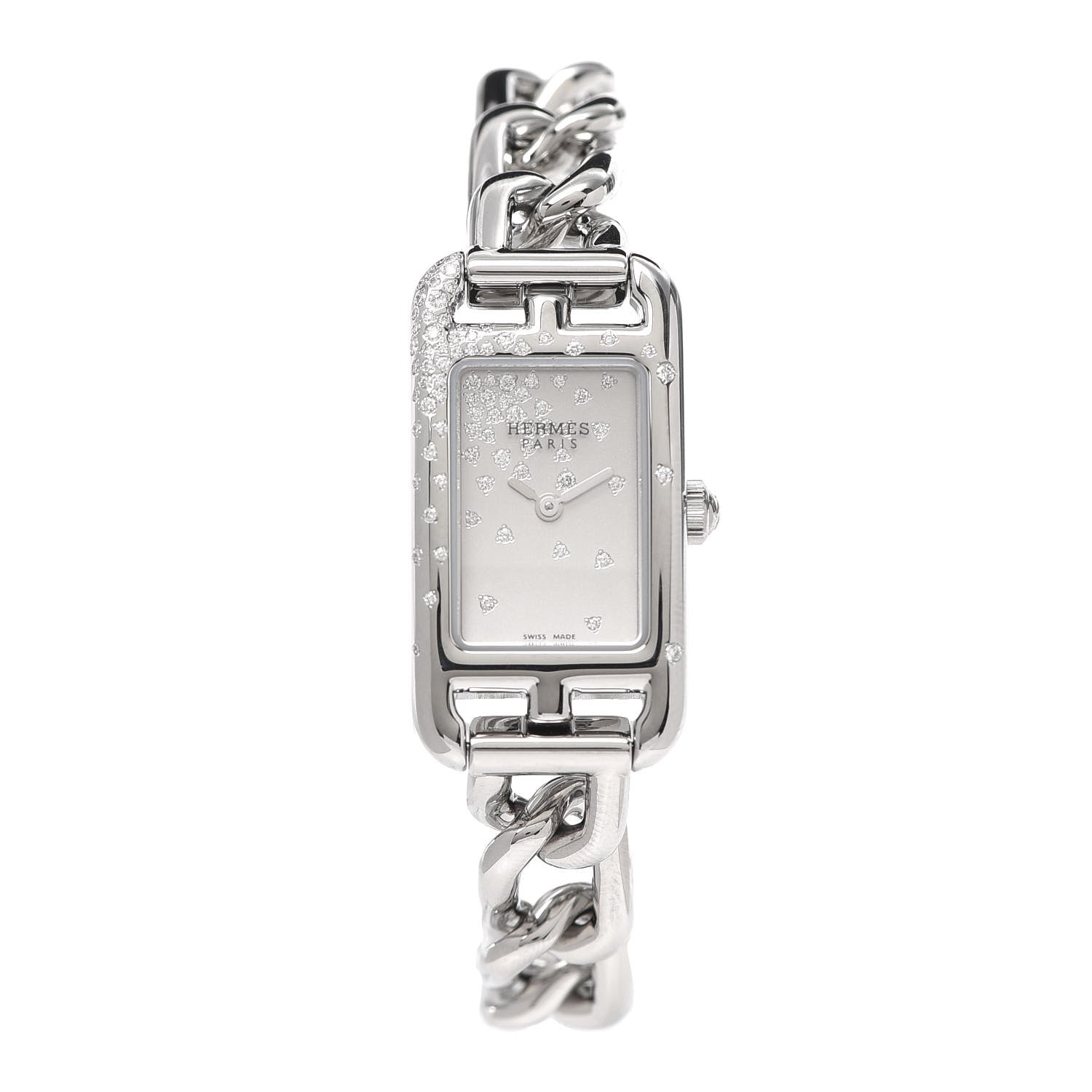 Hermes Stainless Steel Diamond 17mm Nantucket Jete De Diamants Quartz Watch 1 of 5