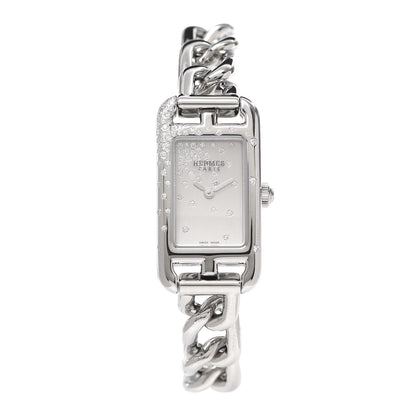 Hermes Stainless Steel Diamond 17mm Nantucket Jete De Diamants Quartz Watch 1 of 5
