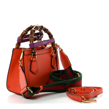 Gucci Textured Dollar Calfskin Web Mini Diana Tote Bag Deep Orange Spicy Cyclamin 3 of 10