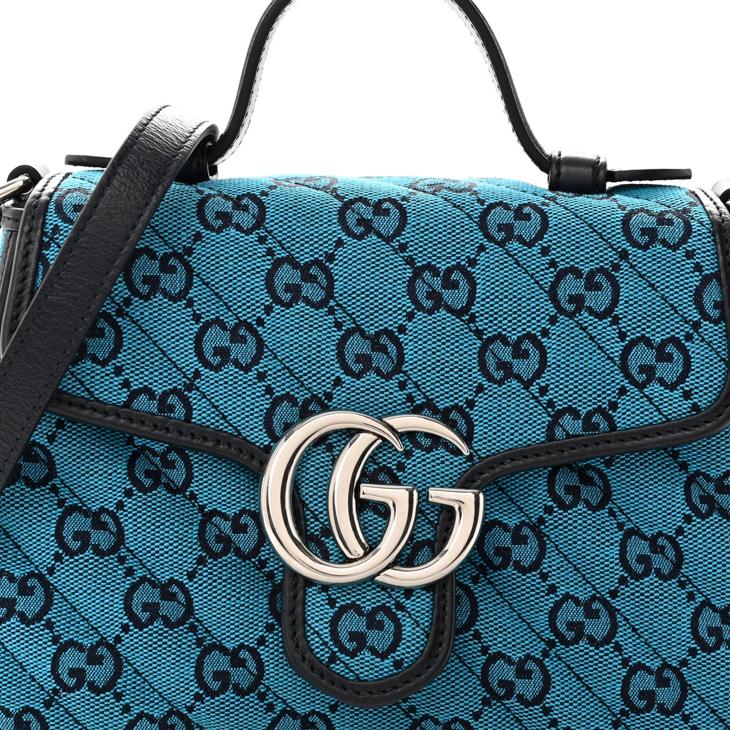 Monogram Multicolor Matelasse Diagonal Mini GG Marmont Top Handle Shoulder Bag Light Blue