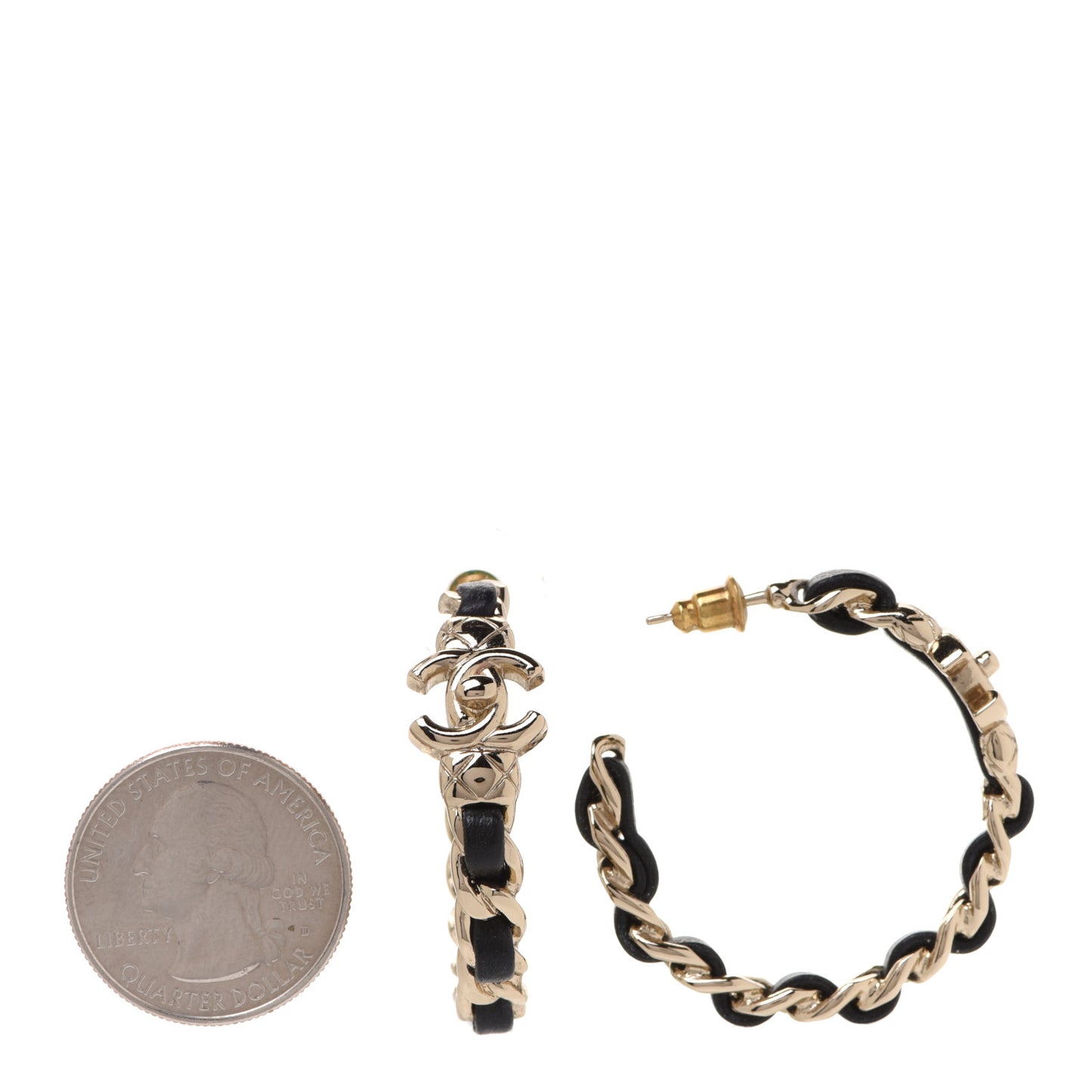 Lambskin CC Turnlock Chain Hoop Earrings Gold Black