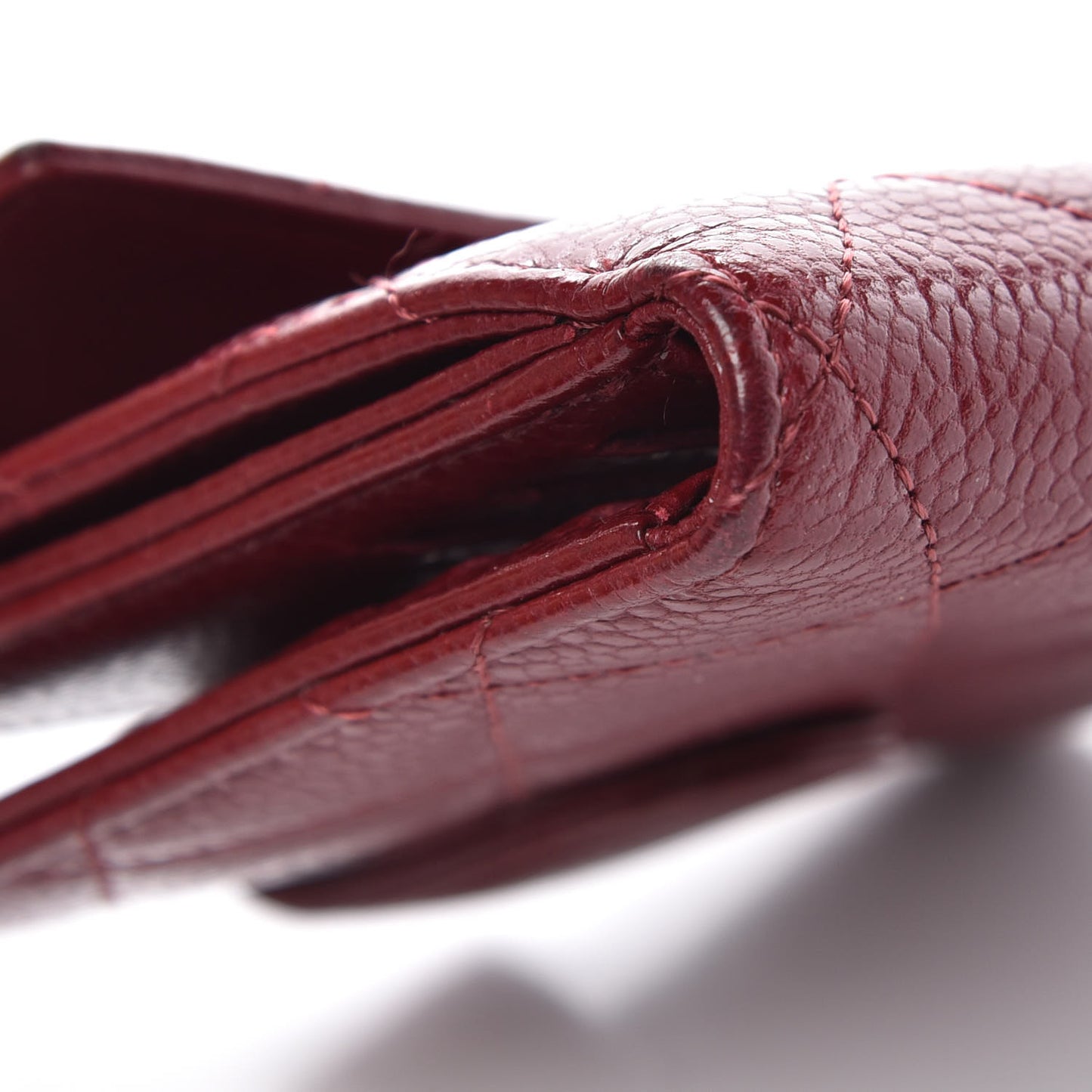 Caviar Quilted Compact French Flap Wallet Burgundy