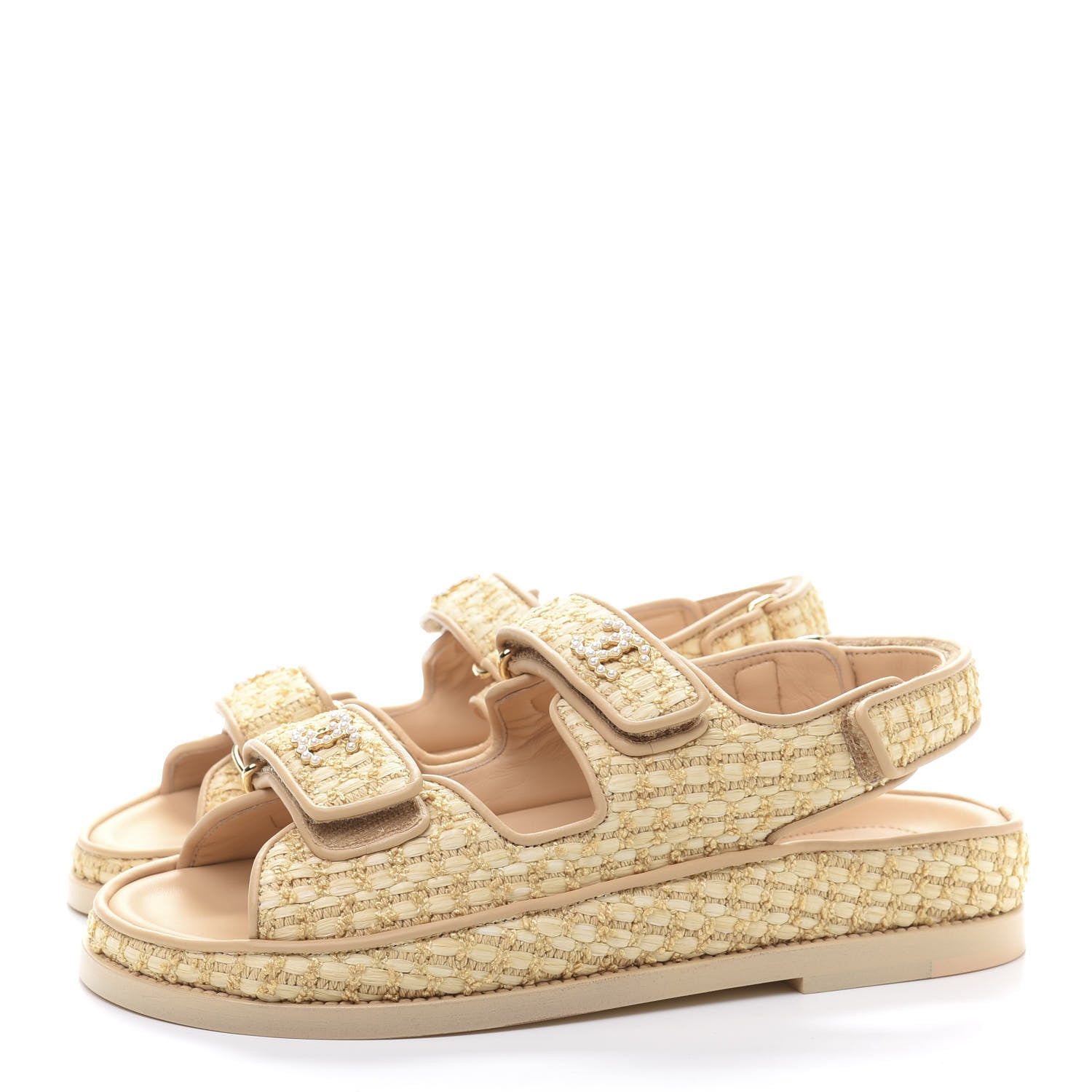 Chanel Braided Fabric Velcro Dad Sandals 36.5 Beige 3 of 10
