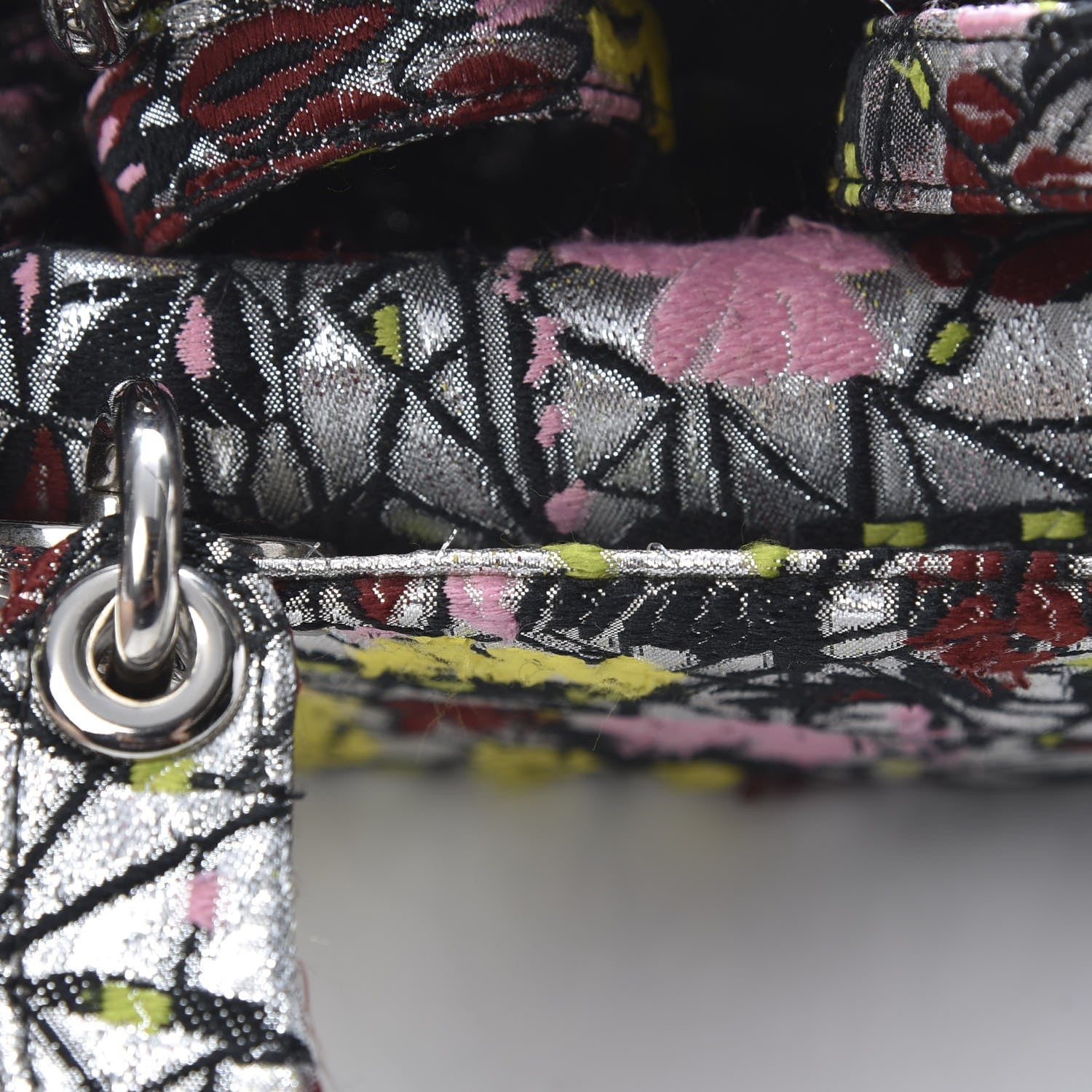 Christian Dior Metallic Canvas Embroidered Mini Lady Dior Argent Multicolor 11 of 13