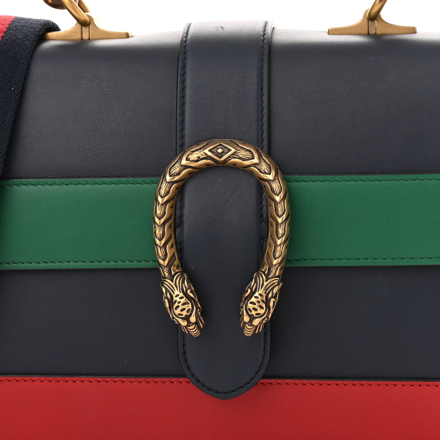 Moon Calfskin Bamboo Web Medium Dionysus Top Handle Bag Blue Emerald Hibiscus Red