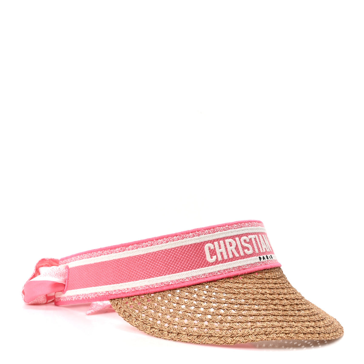 Straw Embroidered Dioriviera D-Ocean Visor Candy Pink