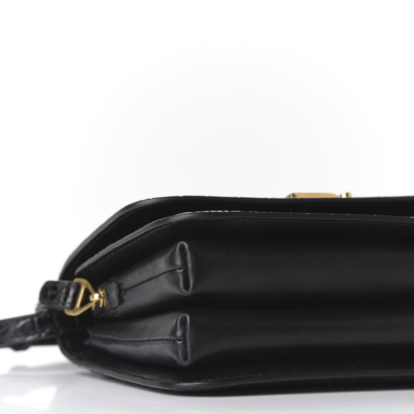 Shiny Calfskin Crocodile Embossed Small B Bag Black