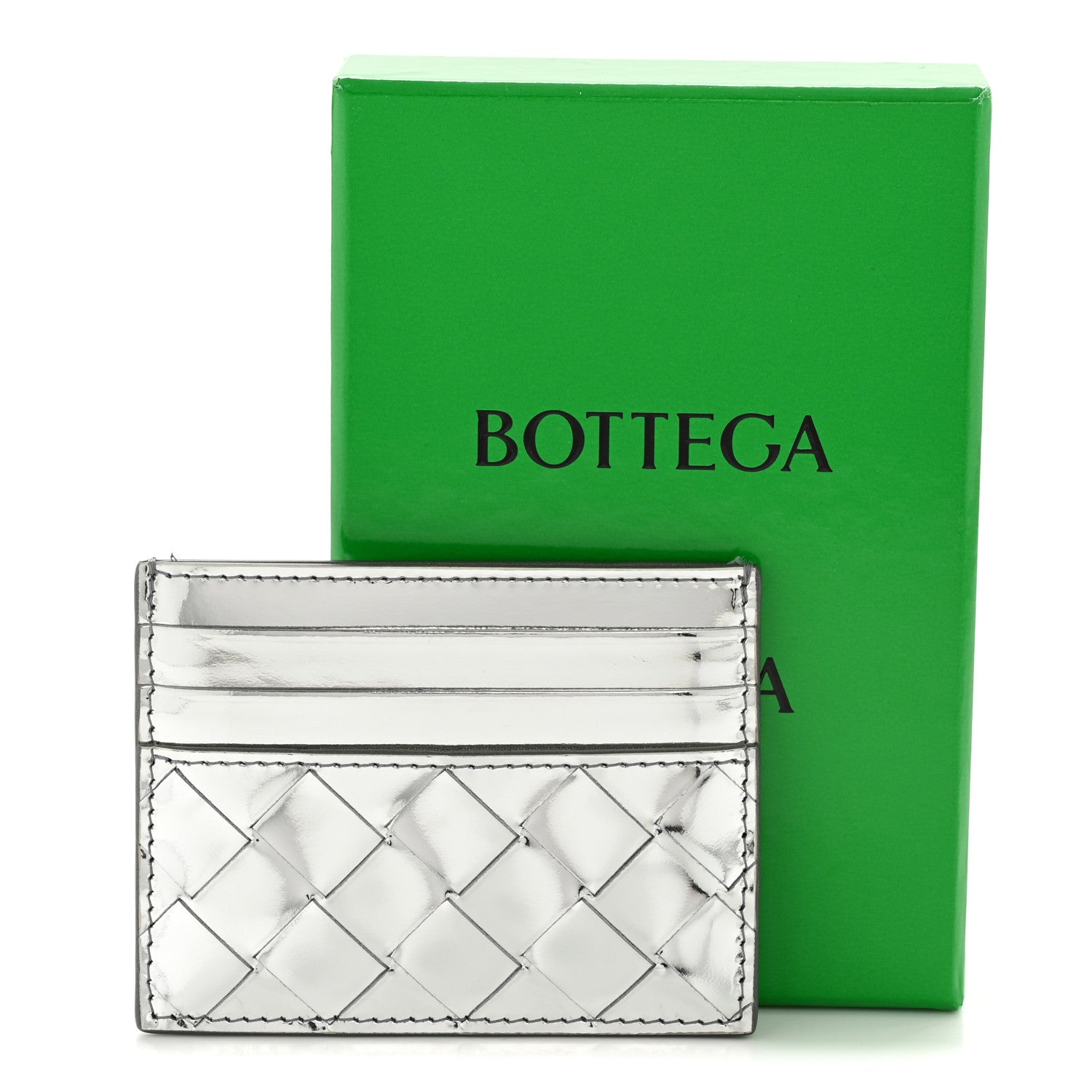 Bottega Veneta Mirror Laminated Nappa Intrecciato Card Holder Silver 9 of 9