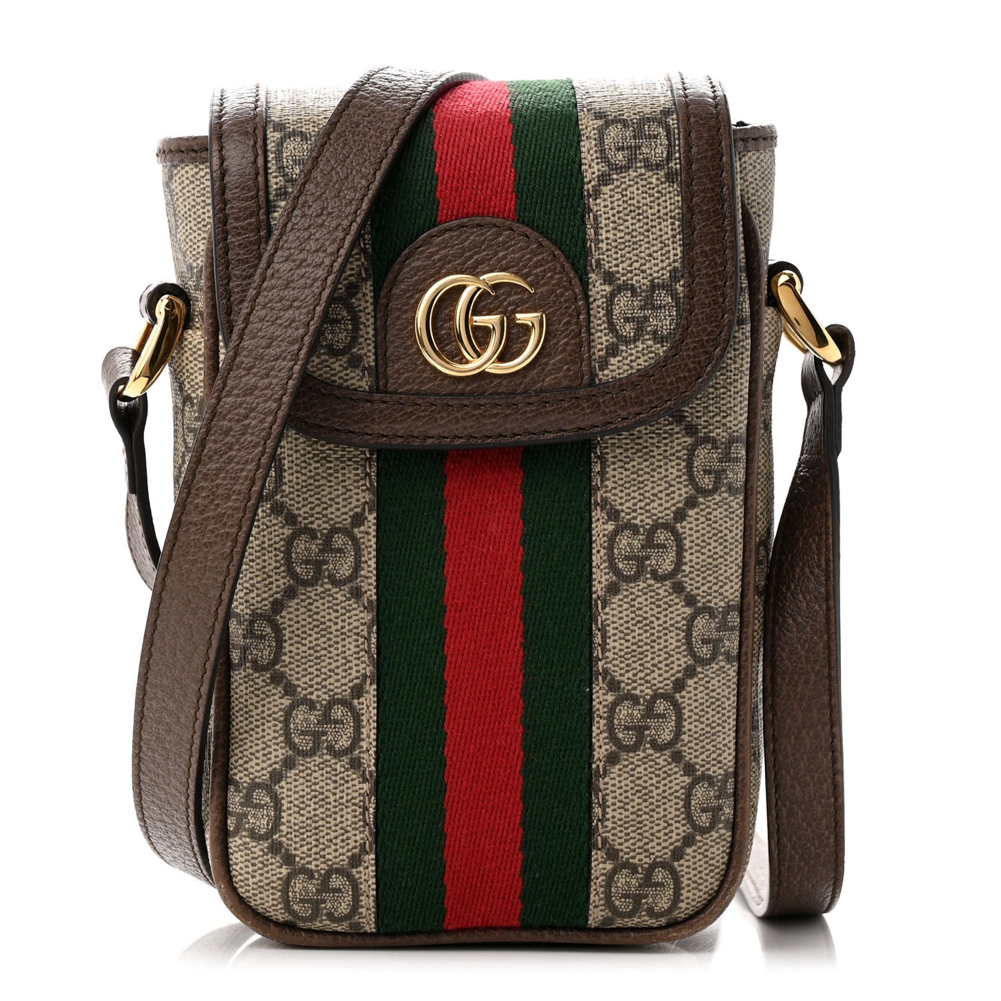 GG Supreme Monogram Web Ophidia Phone Crossbody Bag Beige New Acero