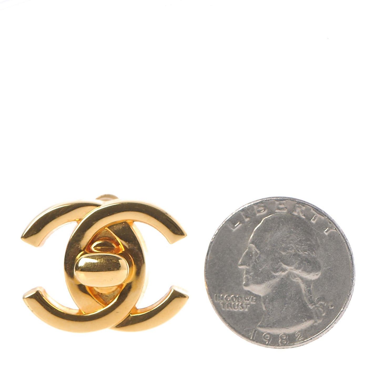 Metal CC Turnlock Clip On Earrings Gold