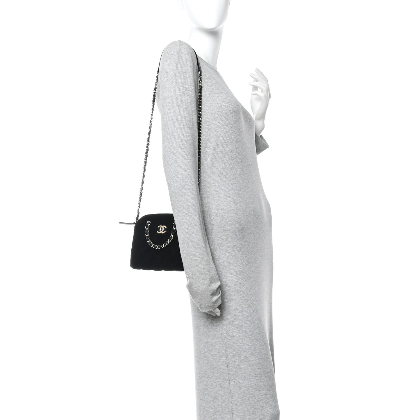 Velvet Quilted Shiny Coco Clutch With Chain Black