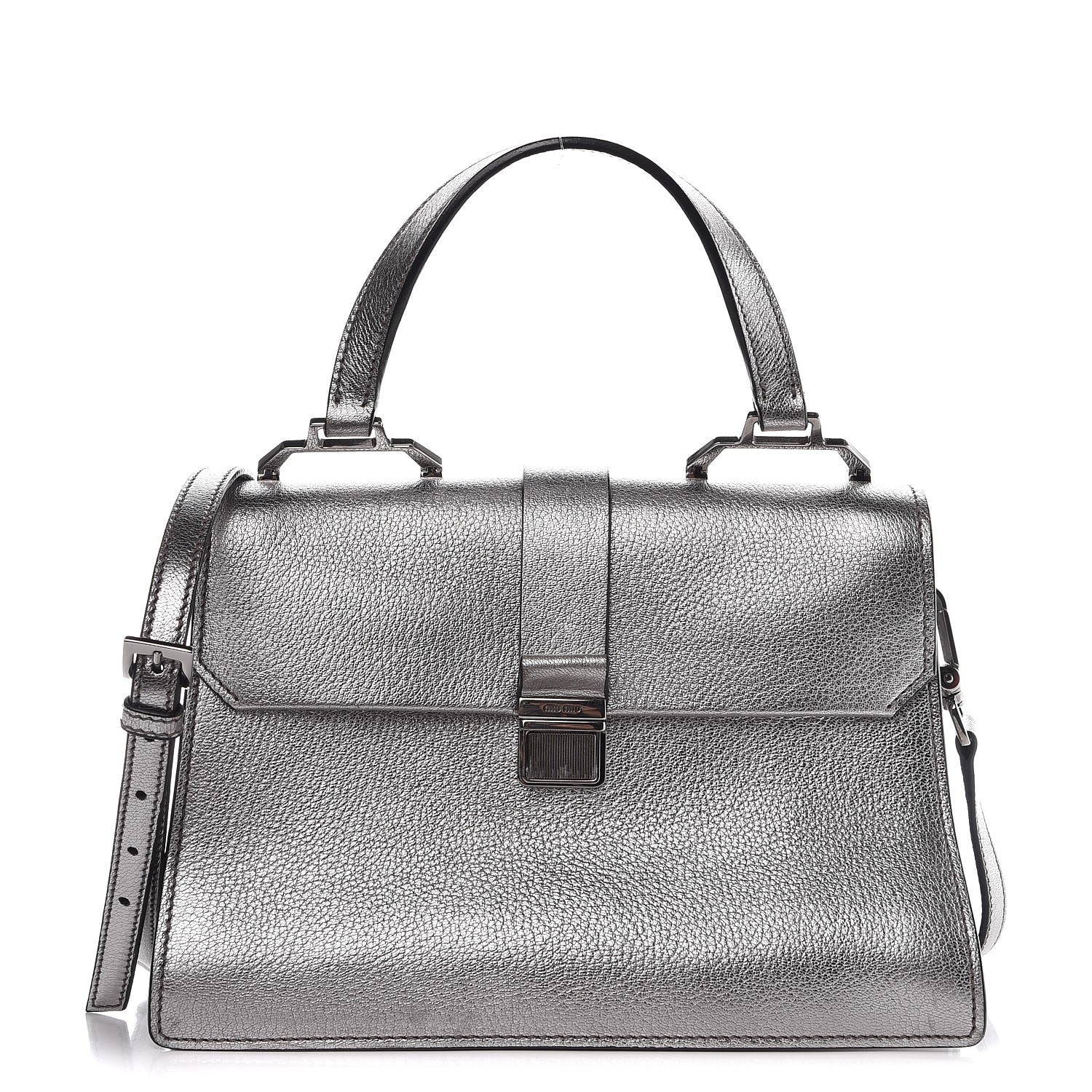 Miu Miu Goatskin Madras Top Handle Bag Silver 1 of 11