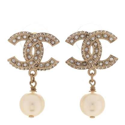 Chanel Crystal Pearl CC Drop Earrings Gold 1 of 5