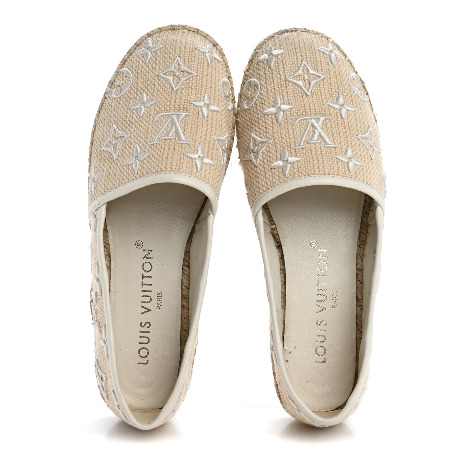 Canvas Monogram Starboard Espadrille Flats 37 Beige White