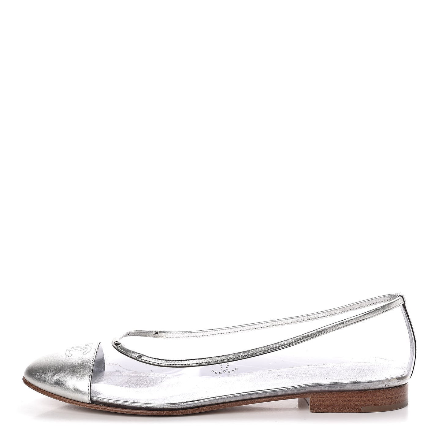 PVC Metallic Calfskin CC Cap Toe Ballet Flats 40.5 Silver