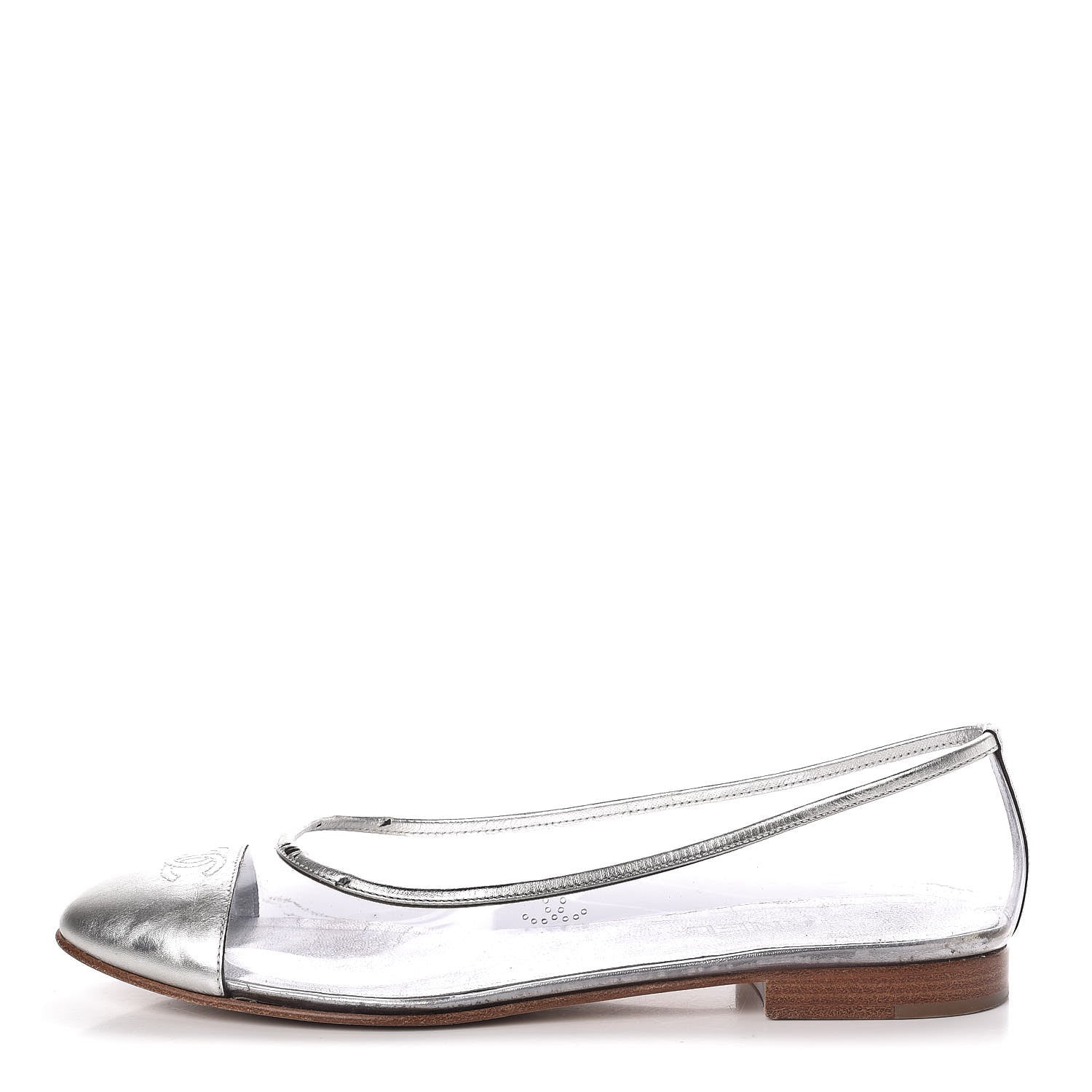 Chanel PVC Metallic Calfskin CC Cap Toe Ballet Flats 40.5 Silver 1 of 18