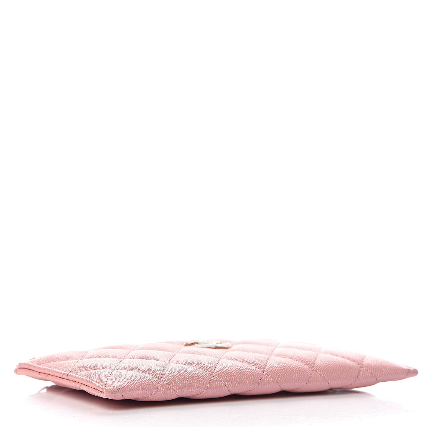 Iridescent Caviar Quilted Classic Zip Pouch Rose Pink