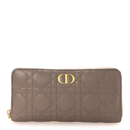 Christian Dior Grained Calfskin Supple Cannage Caro Zip Wallet Taupe 1 of 7