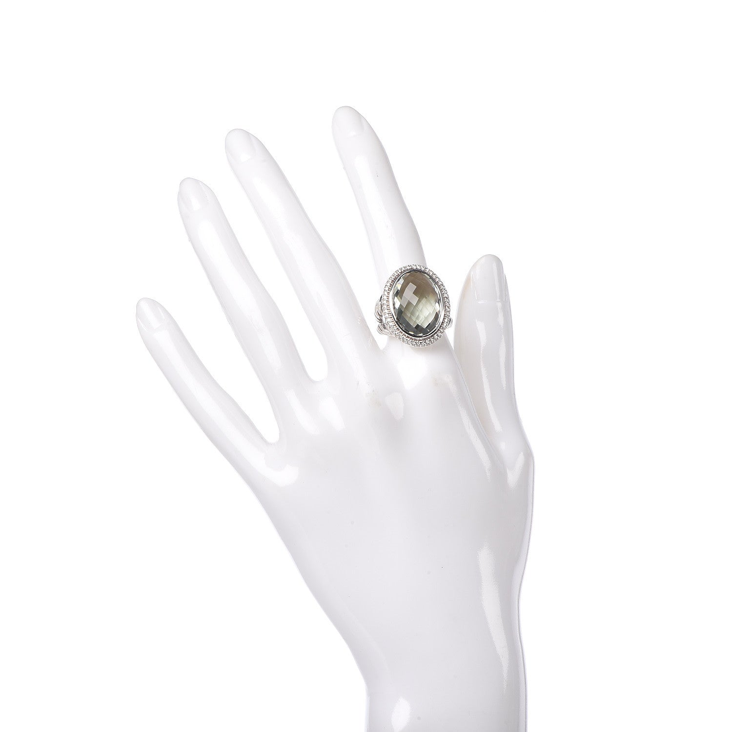 David Yurman Sterling Silver Prasiolite Diamond 18mm Signature Oval Ring 52 6 2 of 5