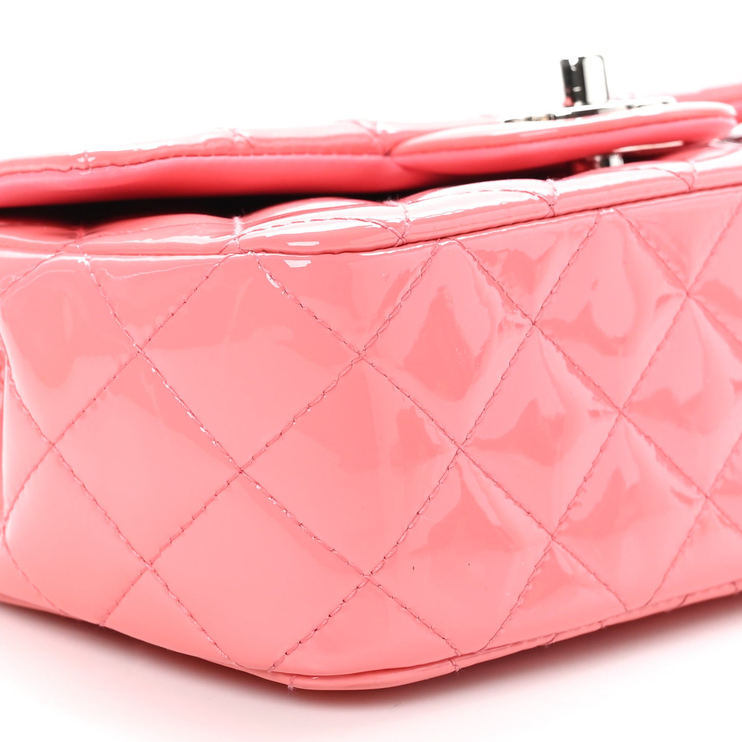 Patent Calfskin Quilted Mini Rectangular Flap Pink