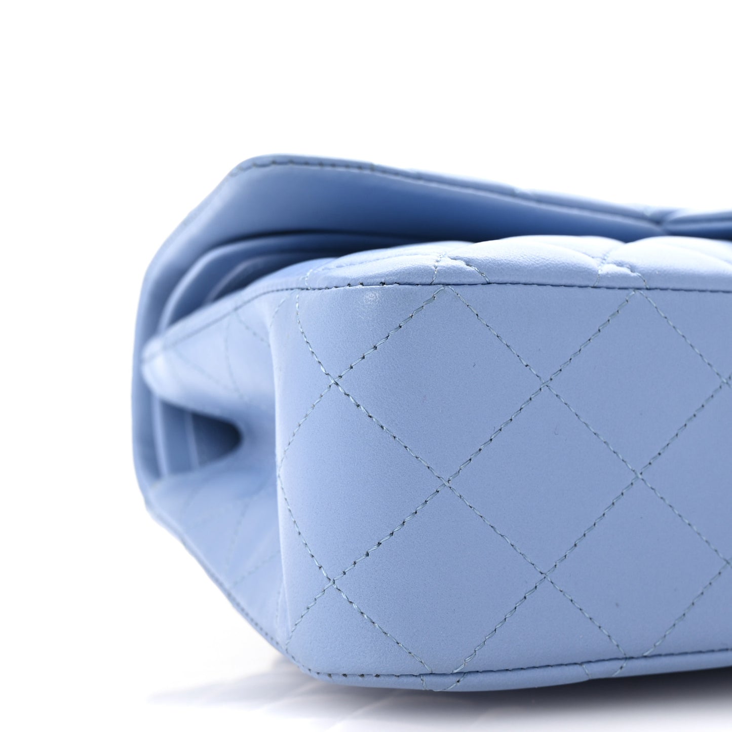 Lambskin Quilted Medium Double Flap Light Blue