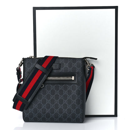 Gucci GG Supreme Monogram Web Small Flat Messenger Bag Black Grey 10 of 10