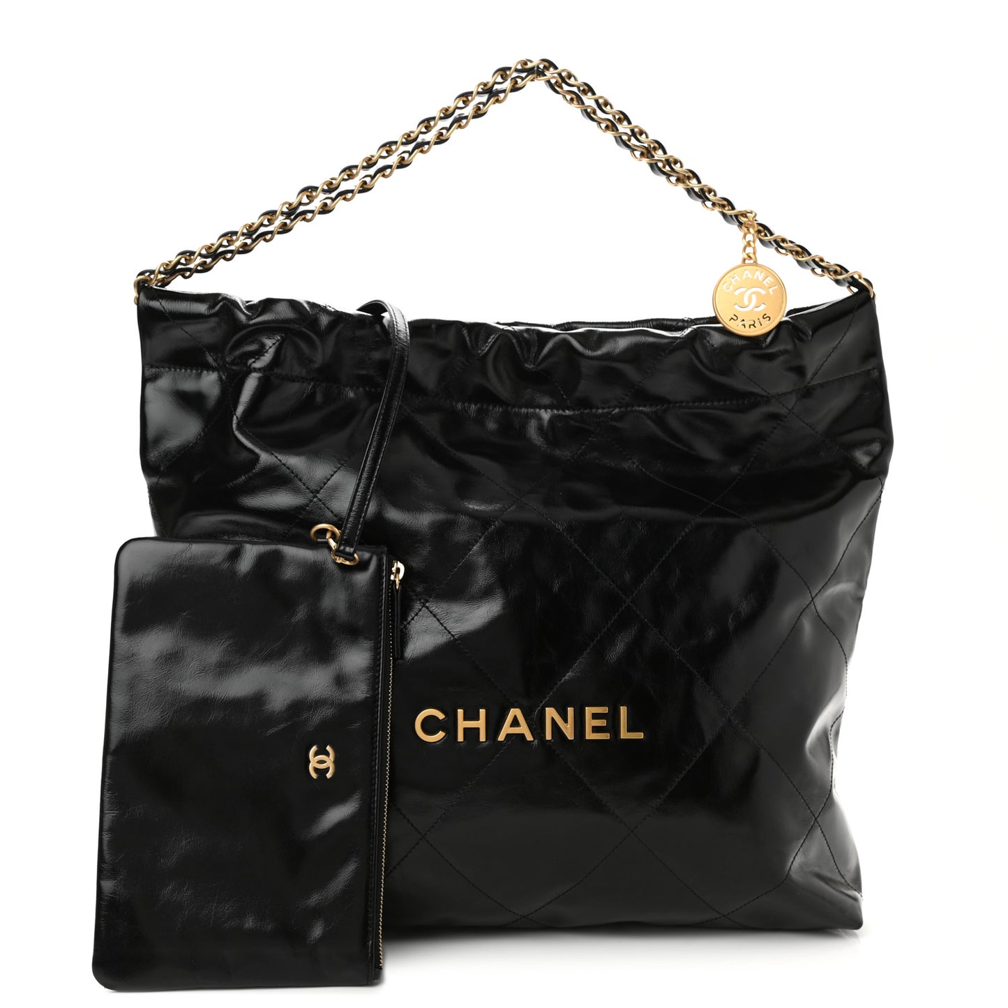 Glazed Calfskin Quilted Chanel 22 Black