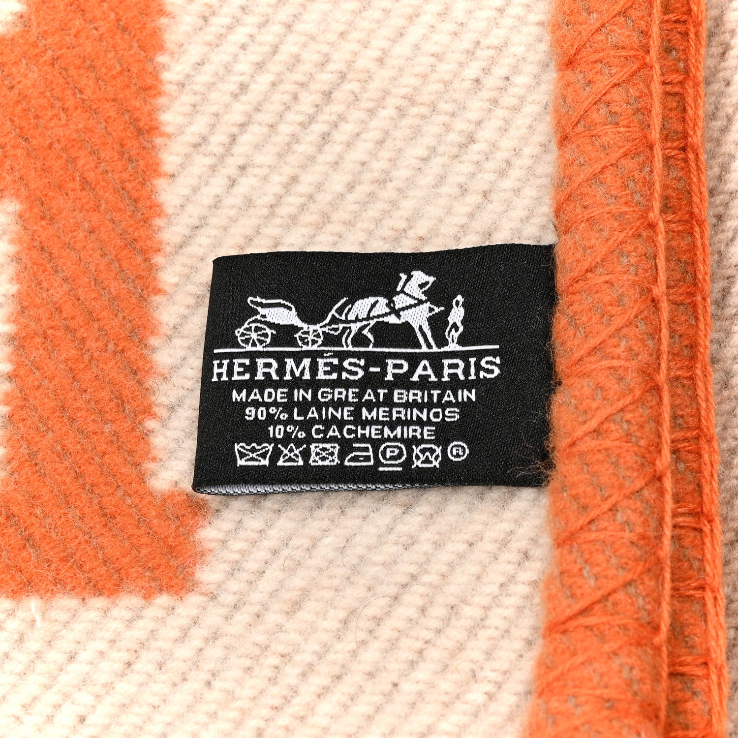 Hermes Wool Cashmere Signature Classic Avalon Blanket Ecru Potiron 3 of 4