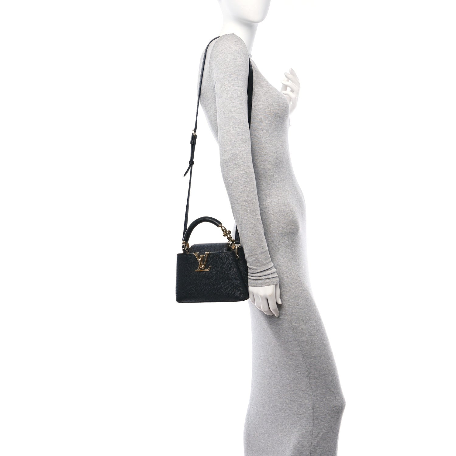 Louis Vuitton Taurillon Embellished Flower Handle Capucines Mini Black 2 of 9