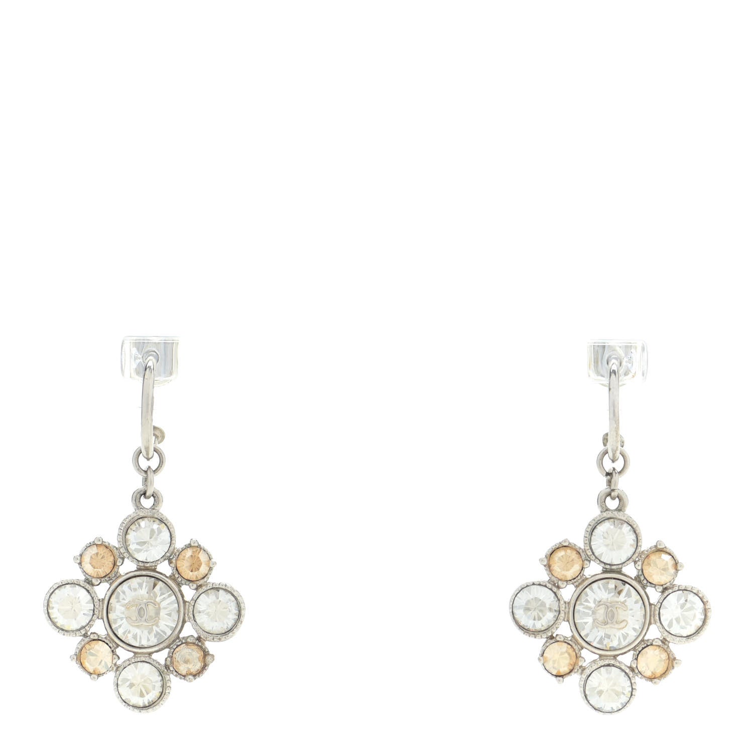 Chanel Crystal CC Dangle Earrings Silver 1 of 5