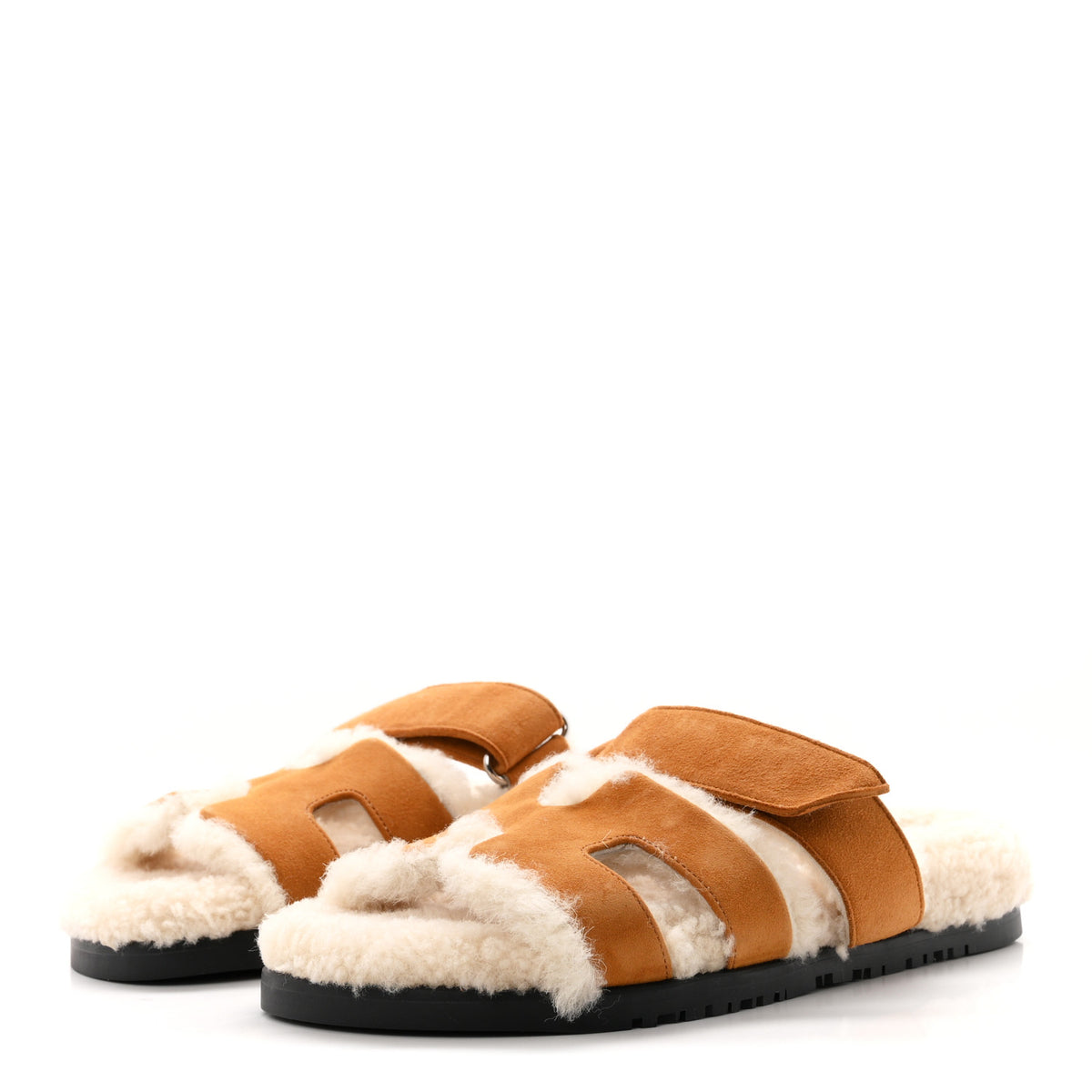 Hermes Suede Goatskin Woolskin Womens Chypre Sandals 37 Naturel Ecru 4 of 9