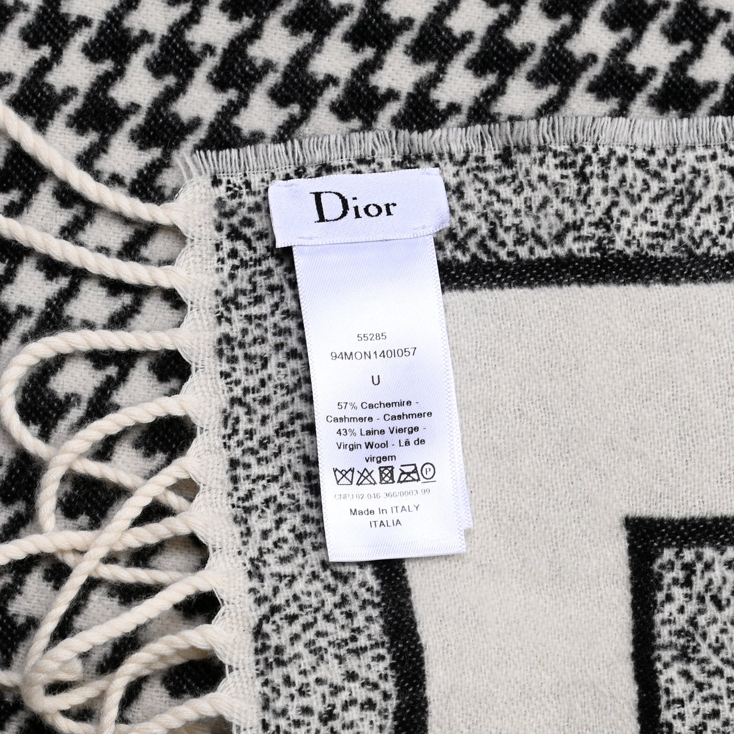 Cashmere Wool Houndstooth Throw Blanket Black