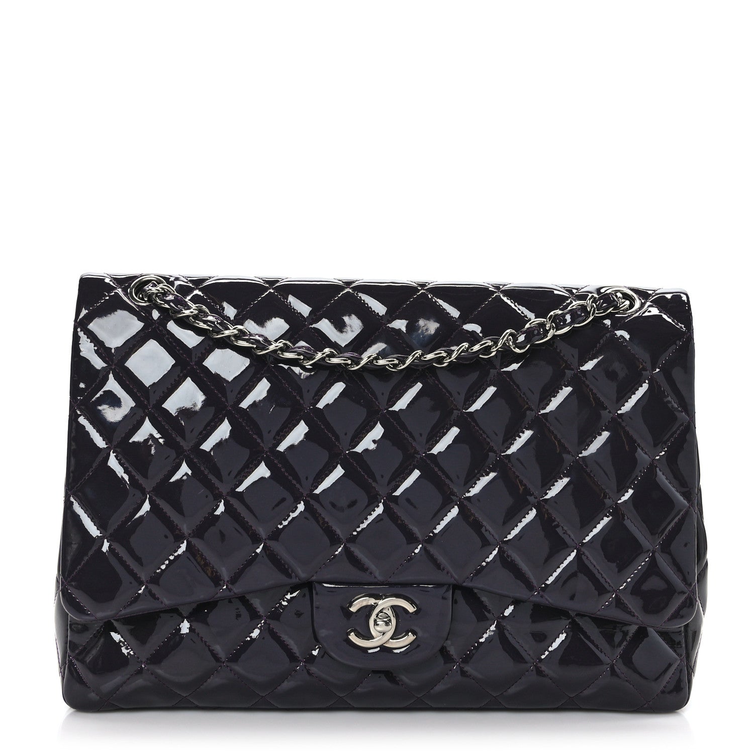 Chanel Patent Quilted Maxi Single Flap Purple 1 of 10