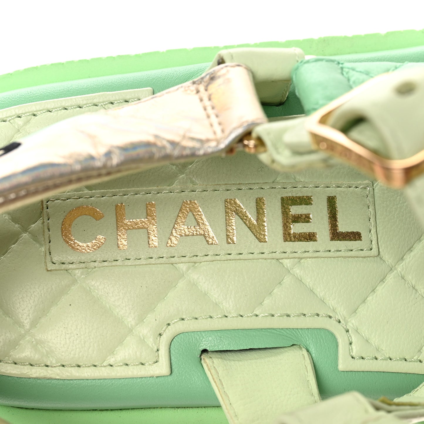 Lambskin Logo Platform Sandals 38 Turquoise Green Gold