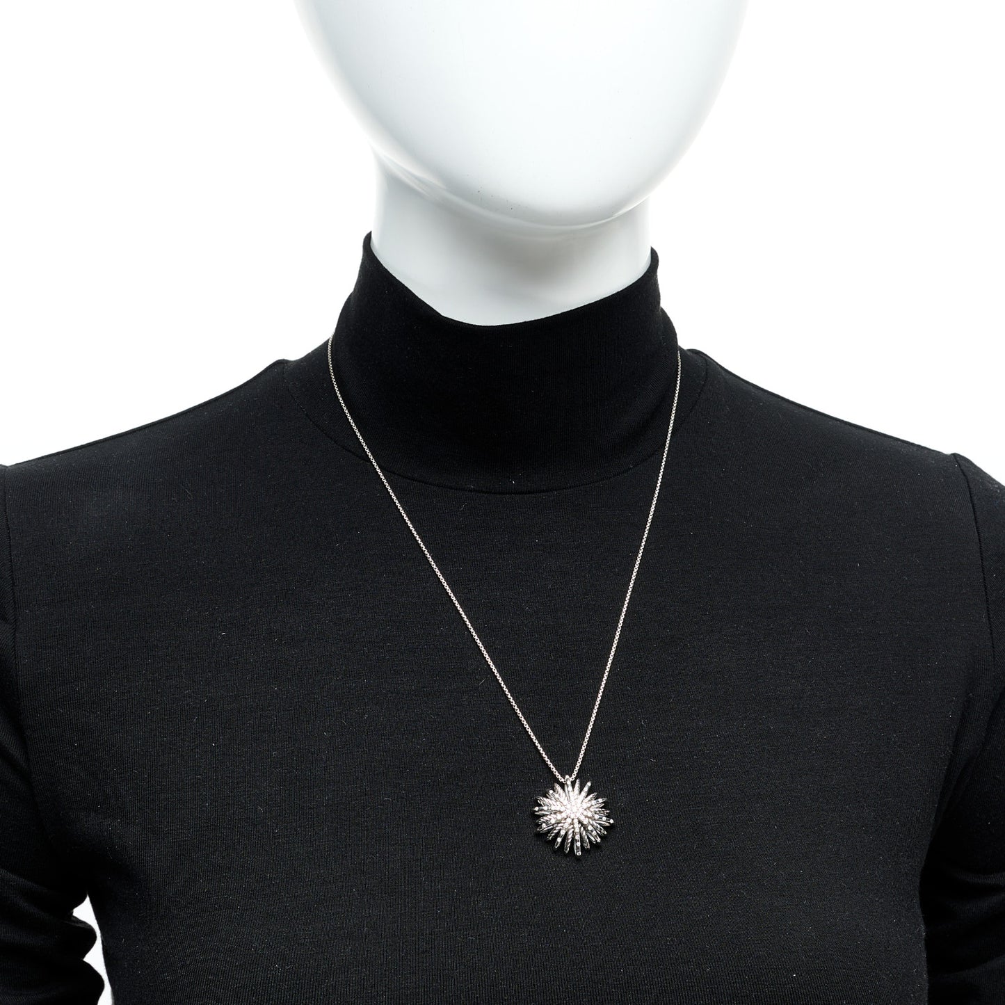 Sterling Silver Diamond Medium Starburst Pendant Necklace
