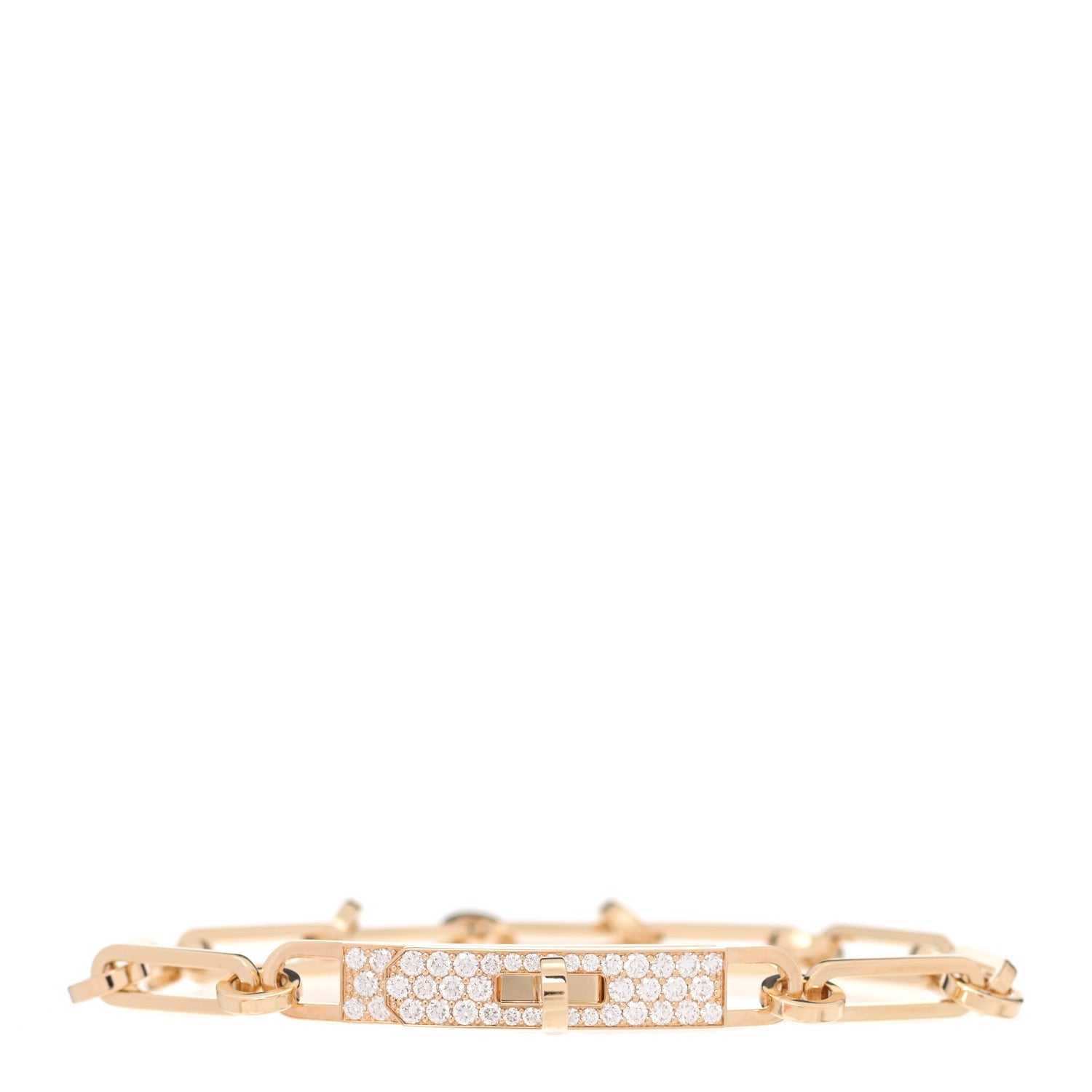 Hermes 18K Yellow Gold Diamond Pave PM Kelly Chaine Bracelet ST 1 of 4